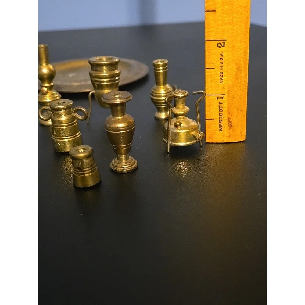 Vintage BRASS LOT 12 PIECES Dollhouse Miniature Vases Cup Urn Candlestick Hookah